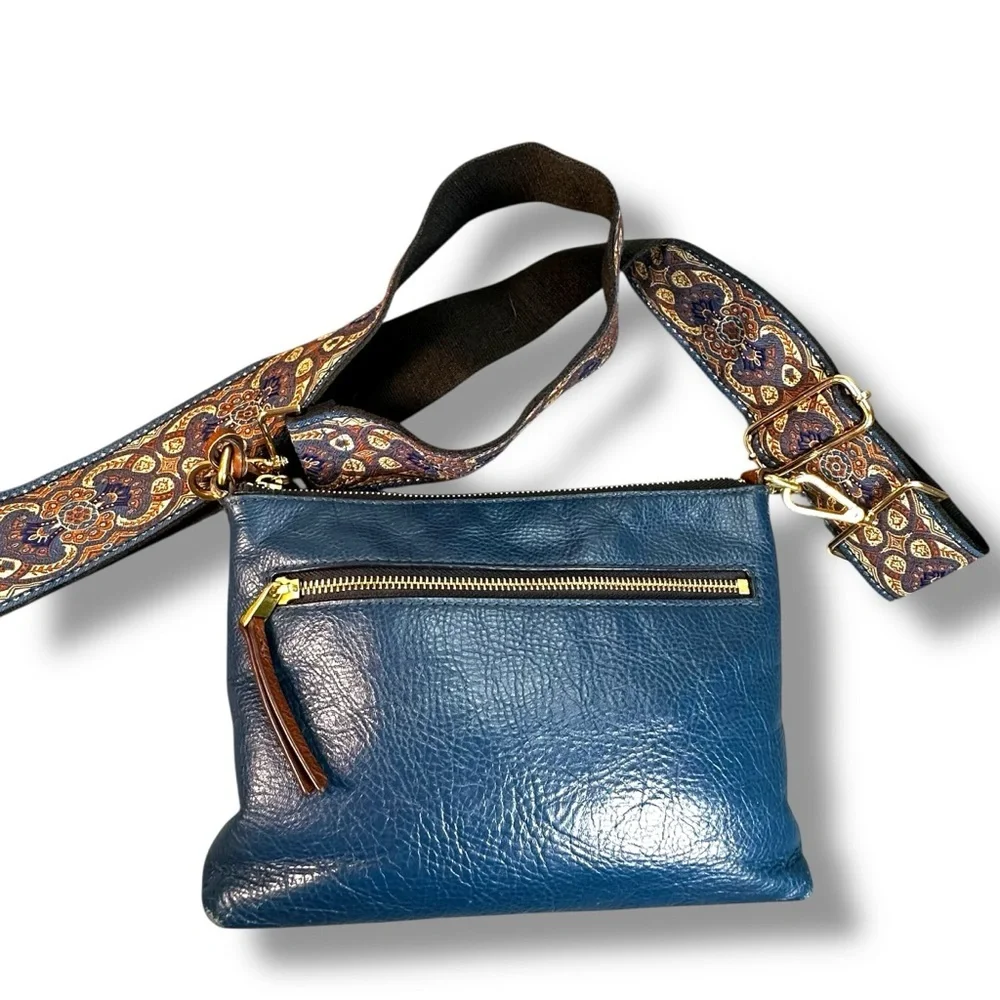 Fossil Campbell Crossbody Navy Blue Genuine Leather Crossbody Bag GUC